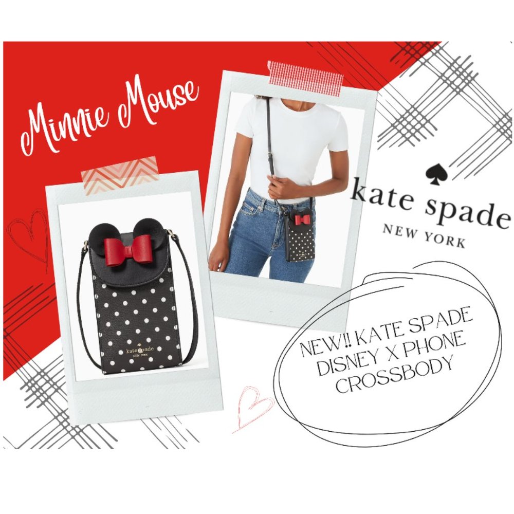 ♠️Kate Spade X Disney Minnie Mouse Bow Polka Dots Flap Phone Crossbody Bag Black